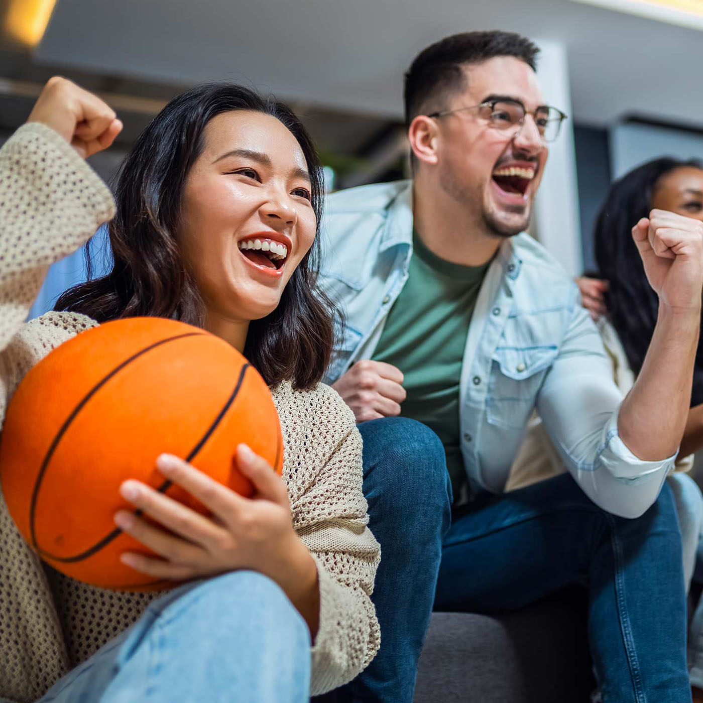 a group of people sitting on a couch